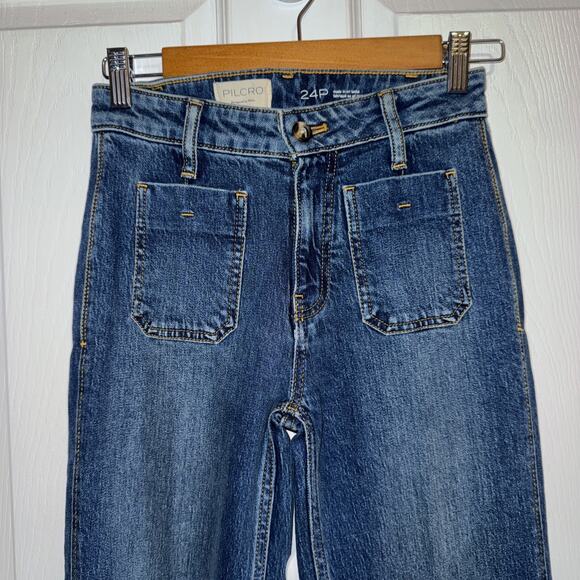PILCRO Anthropologie Vintage Column High Rise Wide Leg Jeans Raw Hem Size 24P - Picture 2 of 6